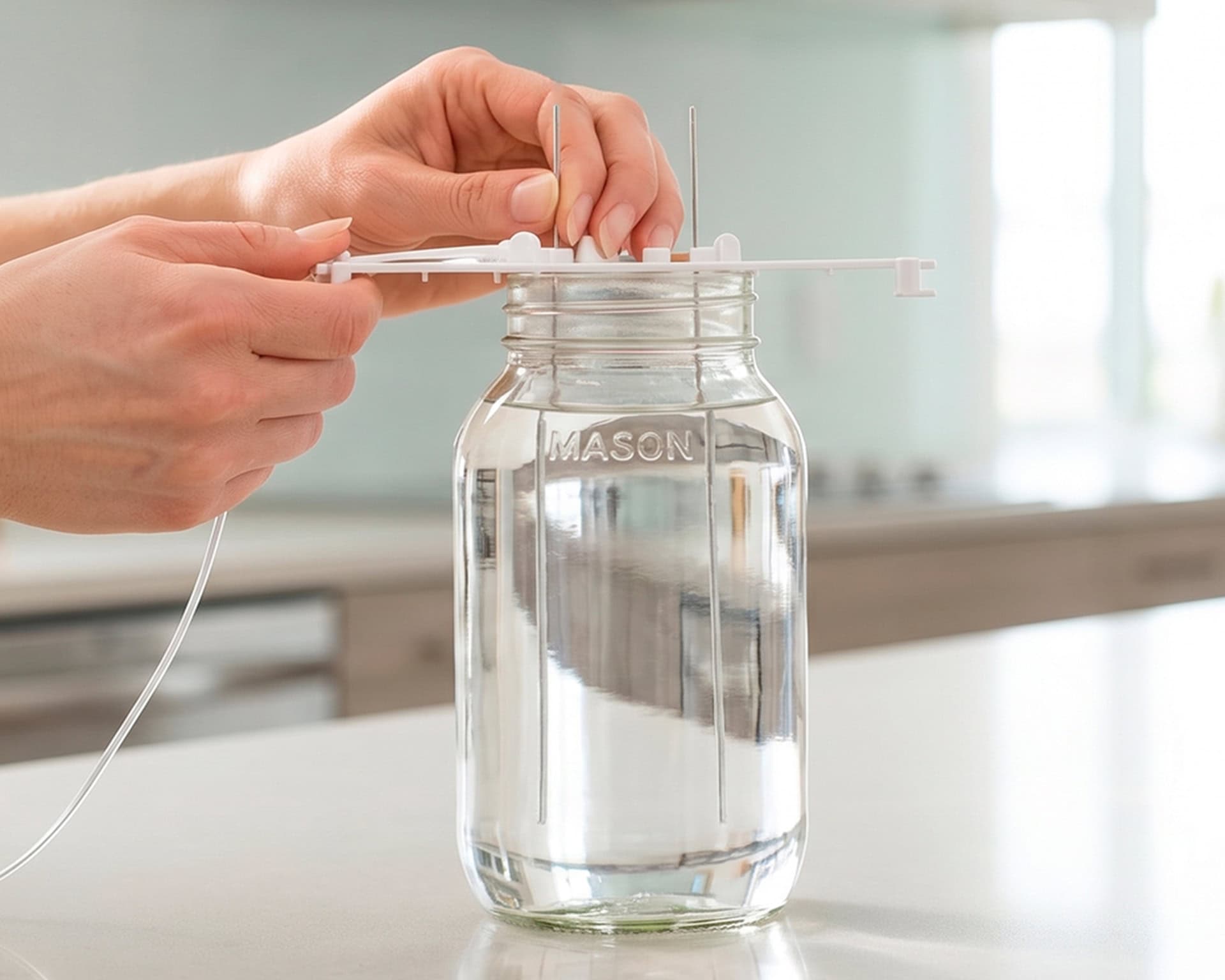 Inserting the Silver Wires into the Silver Wire Holder on the glass container