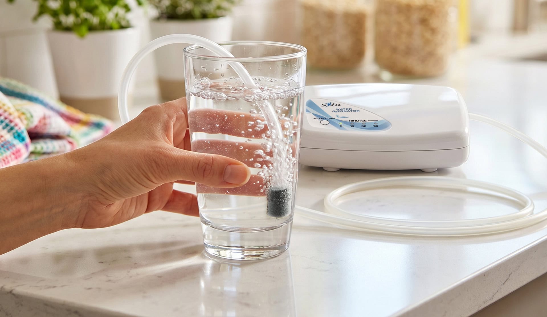 Freshly ozonated water being prepared with the Water O3zonator.