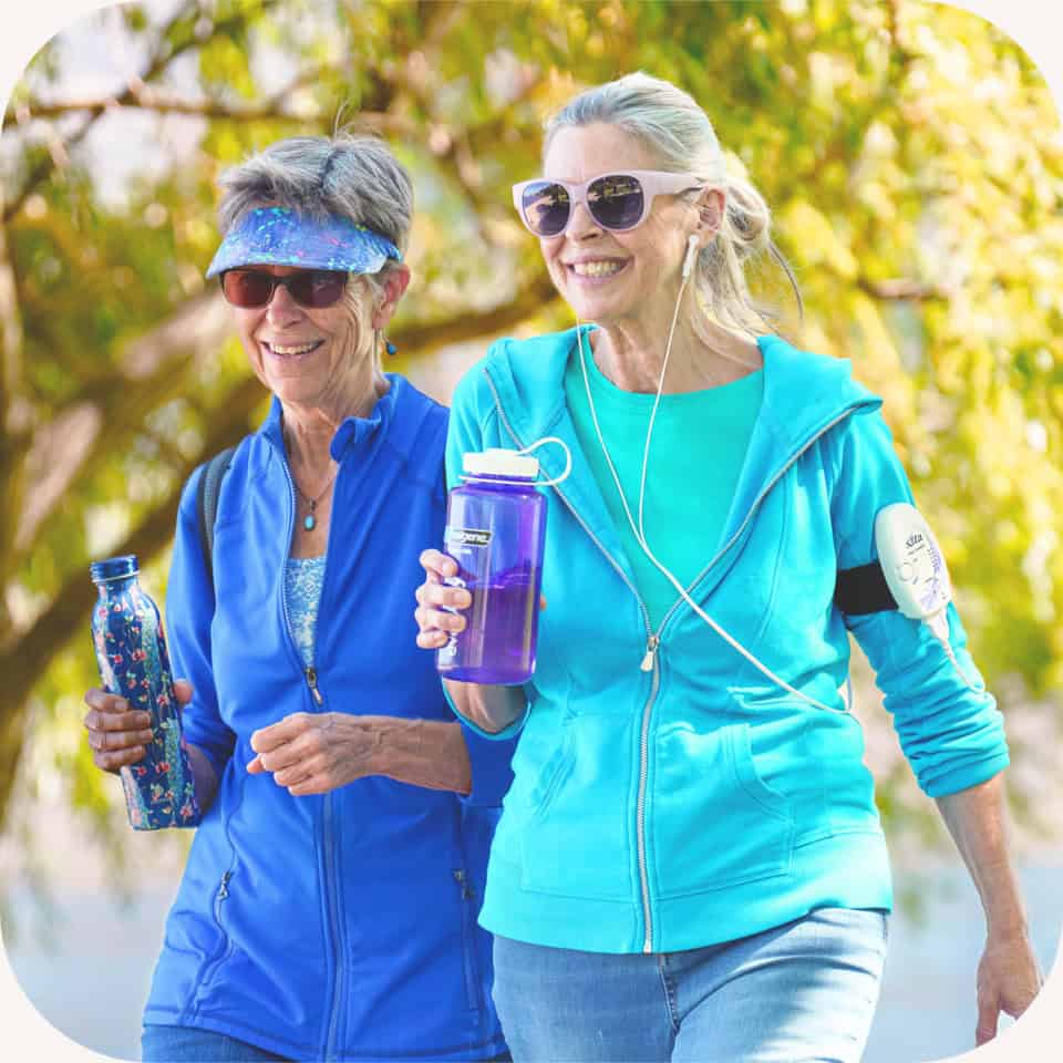 Two women walking outdoors